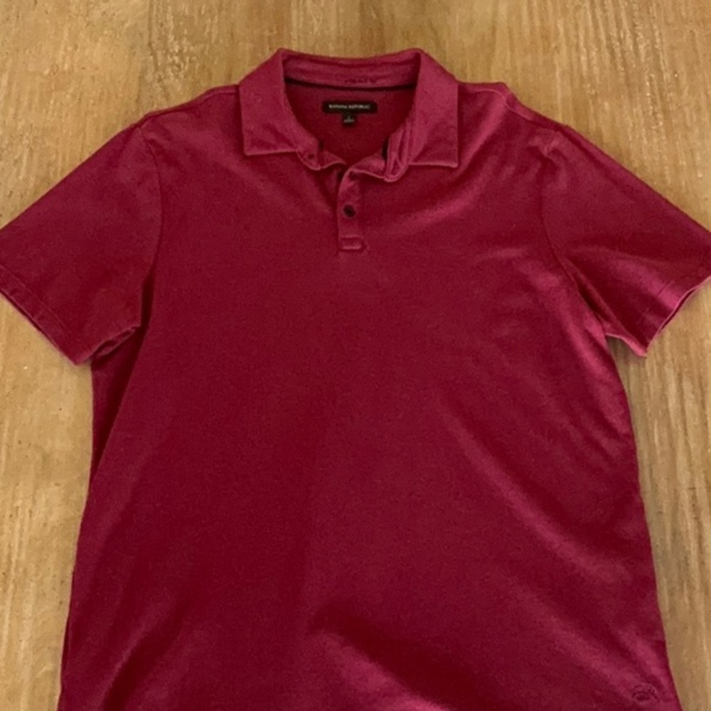 Banana Republic Mens Polo Shirt Large Burgundy Red Short Sleeve‎ Jersey Knit